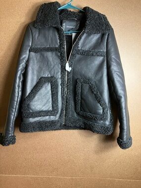 DASHNY Black Shearling Trim Leather Jacket